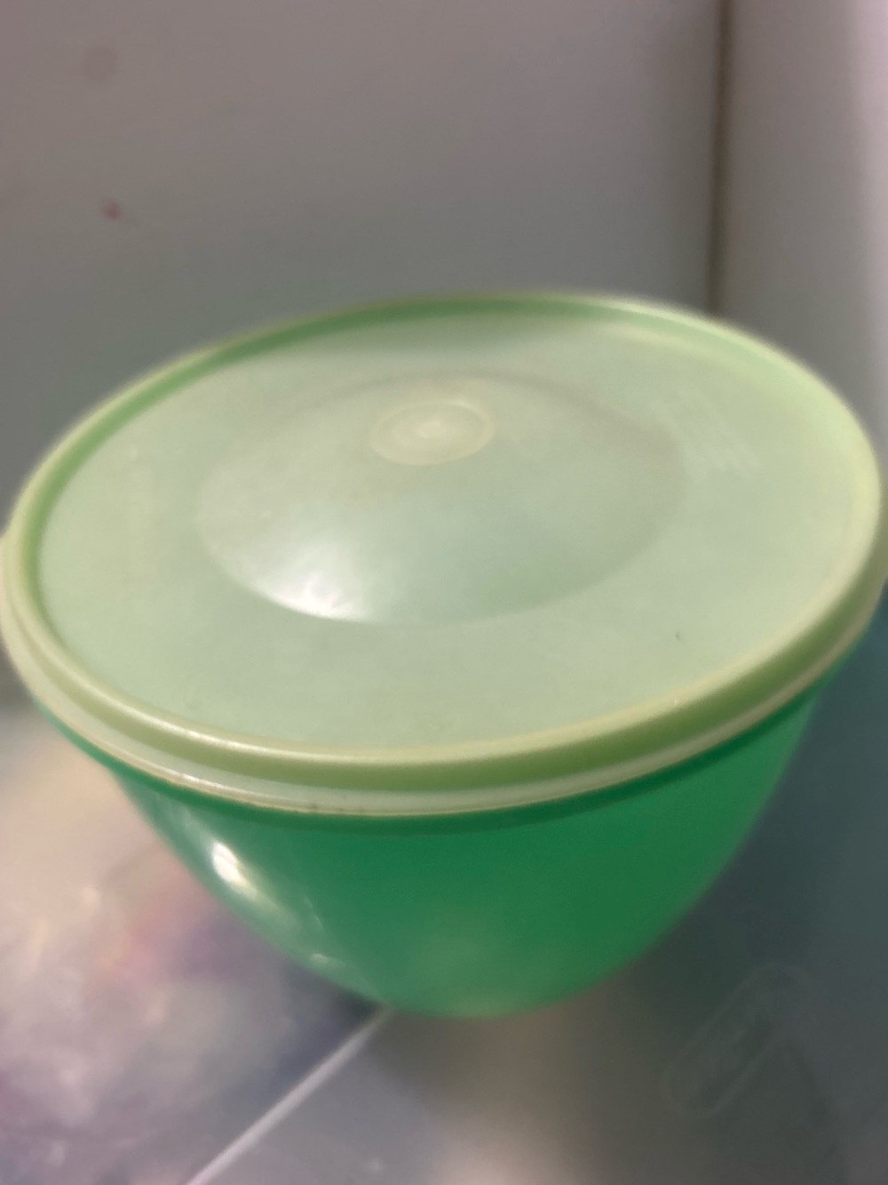 Tupperware Green Plastic Storage Bowl with Light Green Lid